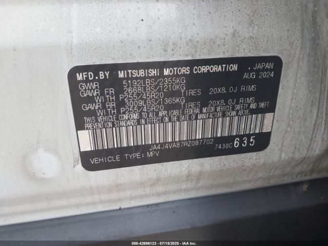 2024 MITSUBISHI OUTLANDER JA4J4VA87RZ087702 Photo 8