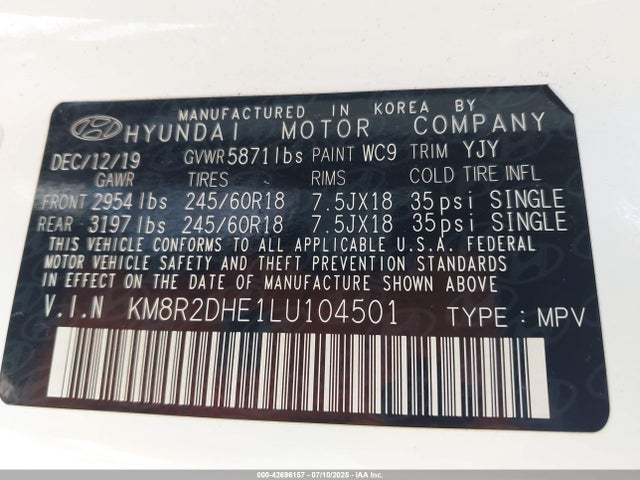KM8R2DHE1LU104501 Hyundai gdi lambda ii