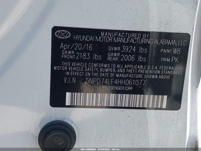 Hyundai Elantra 2017 5NPD74LF4HH061077 Image 9