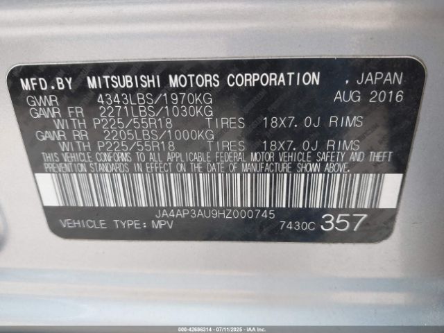 2017 MITSUBISHI OUTLANDER SPORT JA4AP3AU9HZ000745 Photo 8