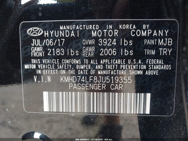 KMHD74LF8JU519355 Hyundai mpi nu