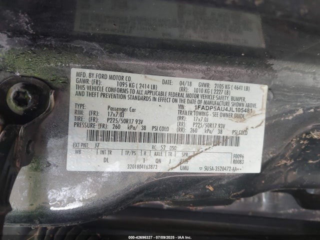 1FADP5AU4JL105481 Ford 2.0l atk ivct hev