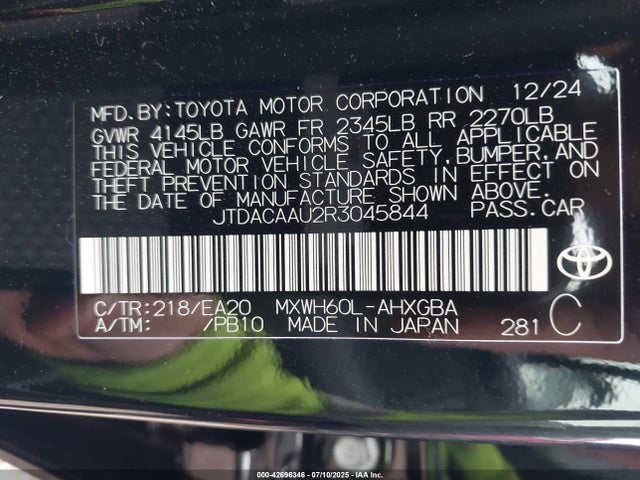JTDACAAU2R3045844 Toyota m20a-fxs