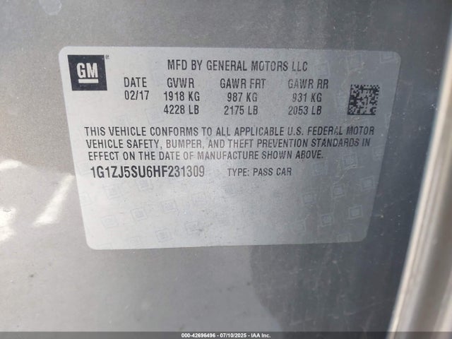 1G1ZJ5SU6HF231309 Chevrolet Lkn - Sidi: Spark Ignited Direct Injection, Vvt: Variable Valve Timing, Hybrid, Fam1, Gen4