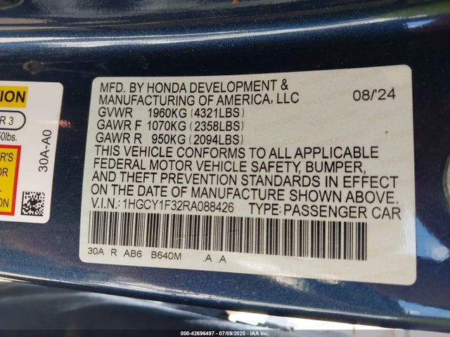 1HGCY1F32RA088426 Honda l15be