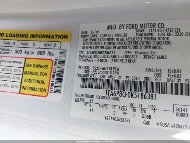 Ford tivct 2019 1FA6P8CF0K5186381 Image 9
