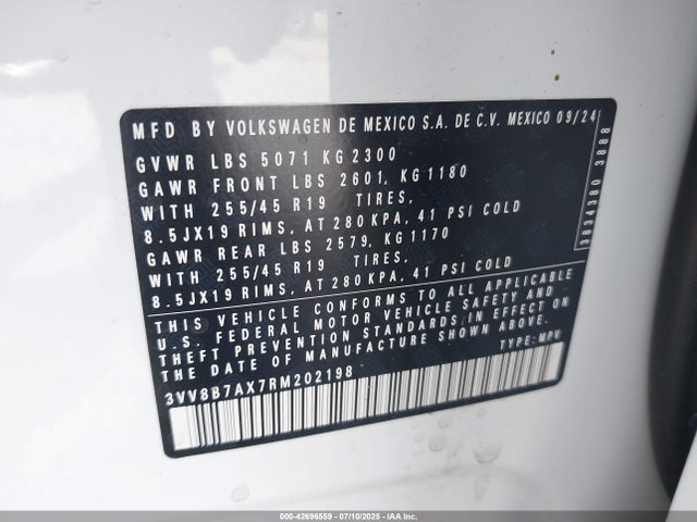 3VV8B7AX7RM202198 Volkswagen tsi