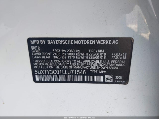 5UXTY3C01LLU71546 BMW X3