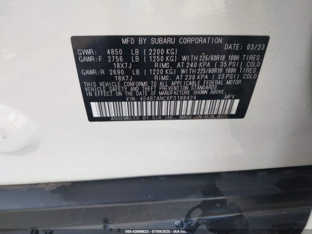 2023 SUBARU OUTBACK 4S4BTANC6P3188424 Photo 8