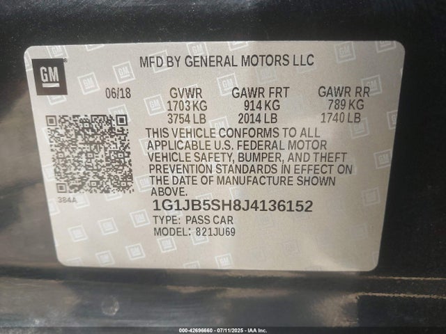 Chevrolet luw - mfi, e85 max 2018 1G1JB5SH8J4136152 Image 9