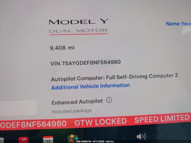 2022 TESLA MODEL Y 7SAYGDEF8NF564980 Photo 6
