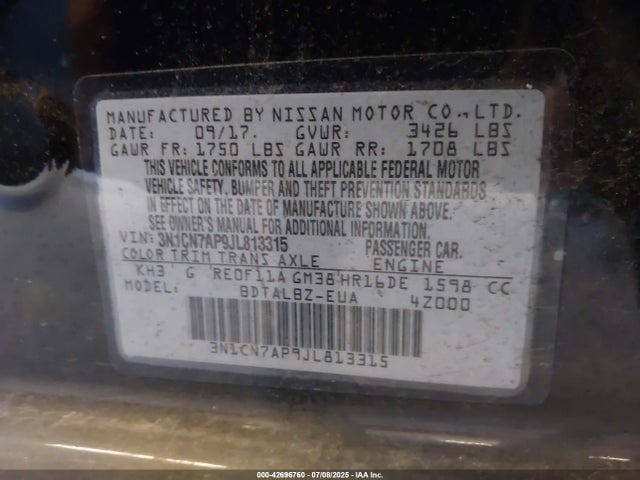 3N1CN7AP9JL813315 Nissan 2018