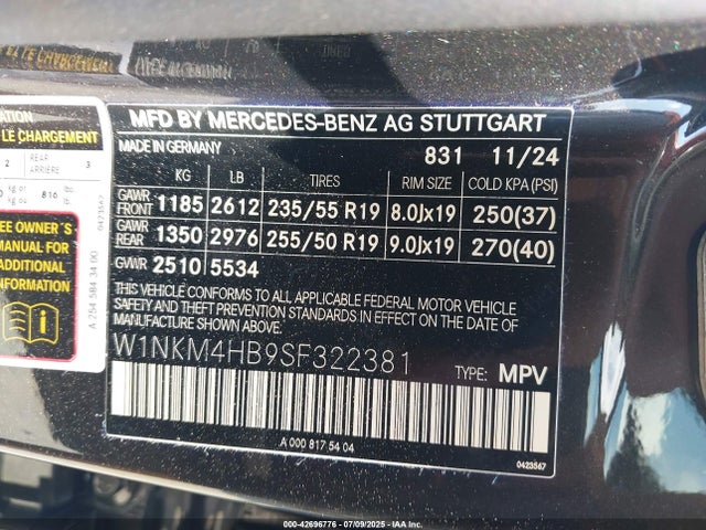 W1NKM4HB9SF322381 Mercedes-Benz m254