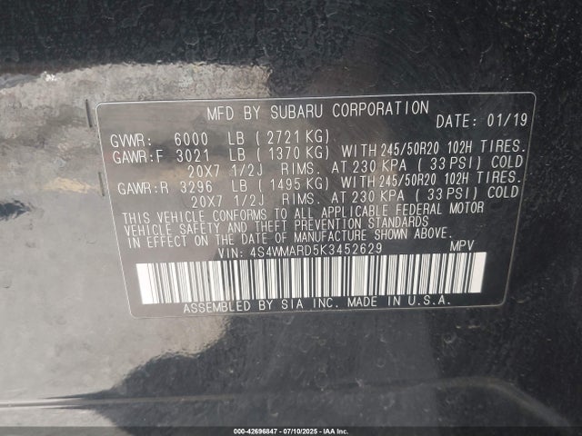 4S4WMARD5K3452629 Subaru Ascent