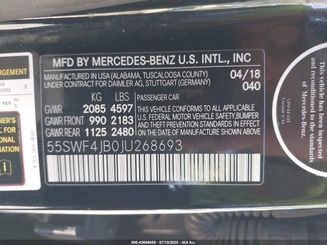55SWF4JB0JU268693 Mercedes-Benz m274