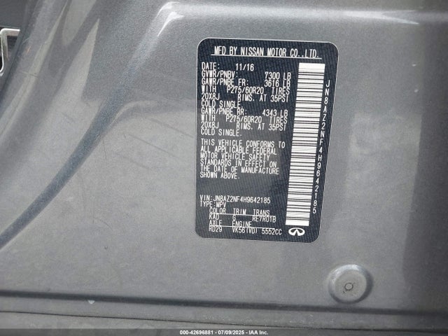 Продаж на аукціоні авто 2017 Infiniti Qx80, vin: JN8AZ2NF4H9642185, номер лоту: 42696881