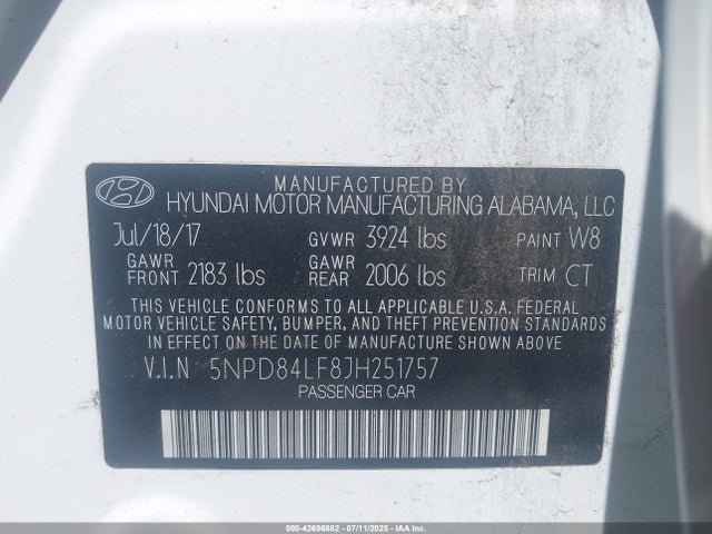 5NPD84LF8JH251757 Hyundai mpi nu