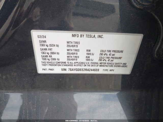 2024 TESLA MODEL Y 7SAYGDEE2RA244659 Photo 8
