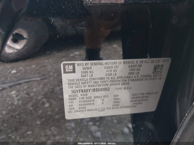 2011 CADILLAC SRX 3GYFNAEY1BS643852 Photo 8