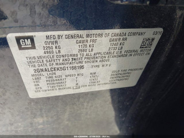 2GNALCEK5G1168195 Chevrolet lea - e85 max, aluminum