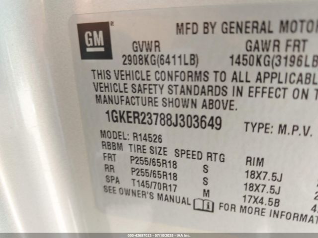 2008 GMC ACADIA 1GKER23788J303649 Photo 8