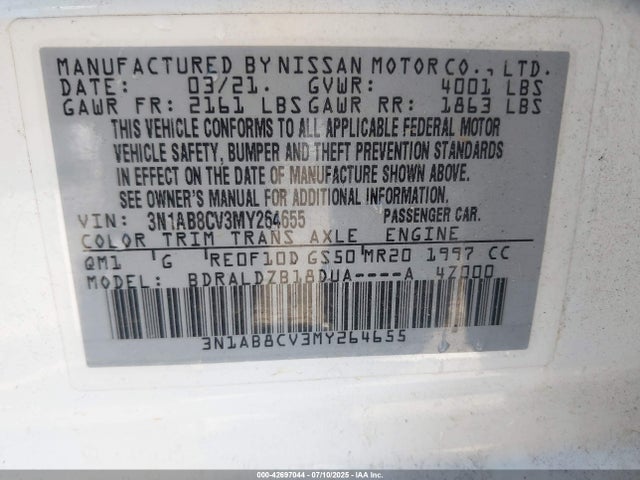 3N1AB8CV3MY264655 Nissan 2021