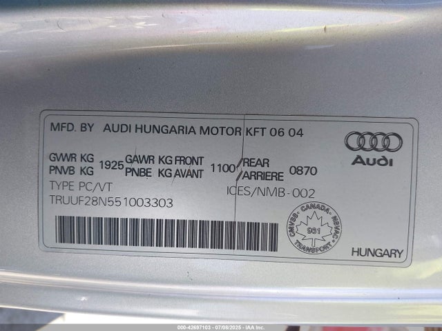 2005 AUDI TT TRUUF28N551003303 Photo 8