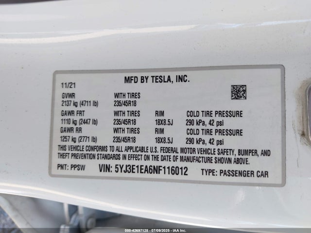 2022 TESLA MODEL 3 5YJ3E1EA6NF116012 Photo 8