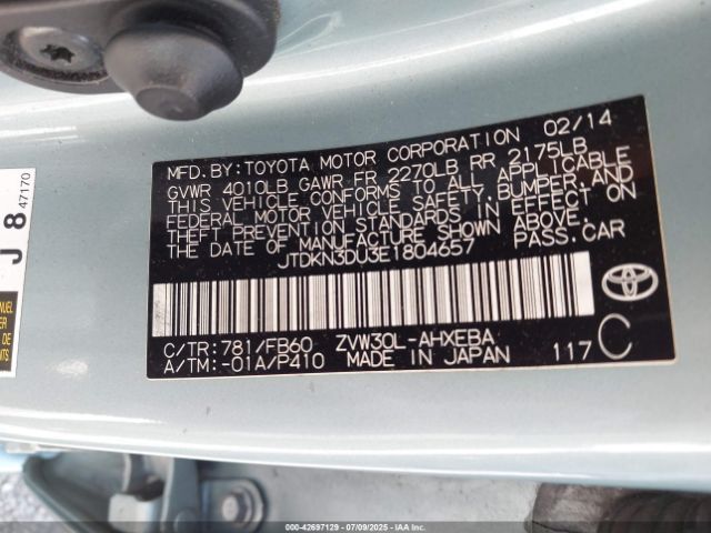 2014 TOYOTA PRIUS JTDKN3DU3E1804657 Photo 8