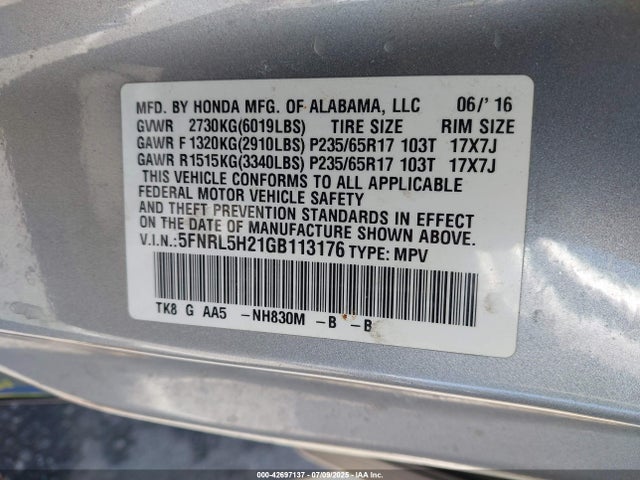 5FNRL5H21GB113176 Honda j35z8