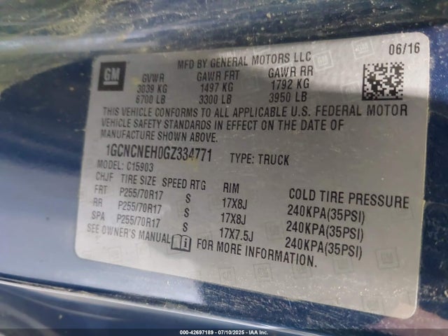 1GCNCNEH0GZ334771 Chevrolet lv3 - sidi, vvt, aluminum, e85 max