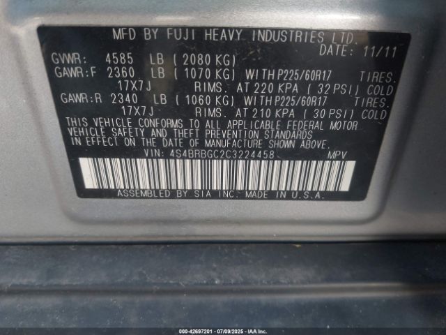 2012 SUBARU OUTBACK 4S4BRBGC2C3224458 Photo 8