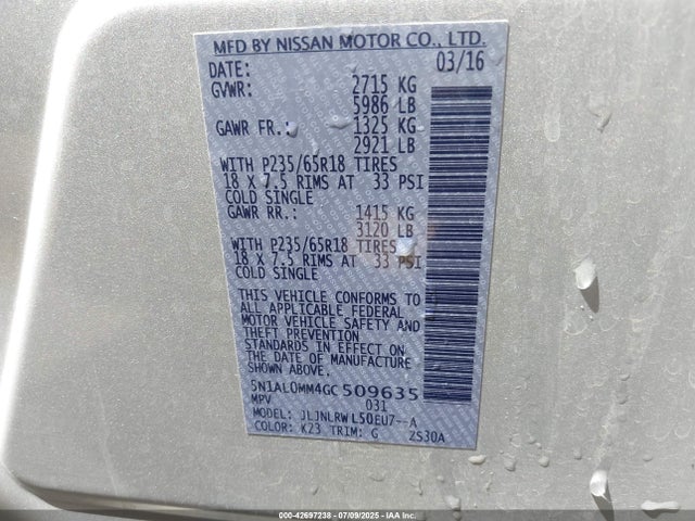5N1AL0MM4GC509635 Infiniti 2016