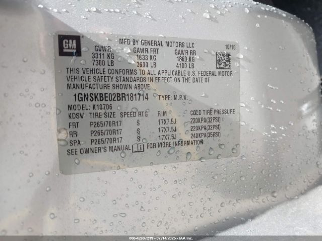 2011 CHEVROLET TAHOE 1GNSKBE02BR181714 Photo 8