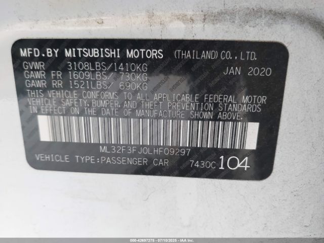2020 MITSUBISHI MIRAGE G4 ML32F3FJ0LHF09297 Photo 8
