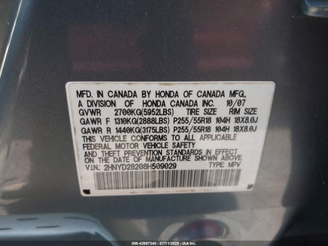 2008 ACURA MDX 2HNYD28208H509029 Photo 8