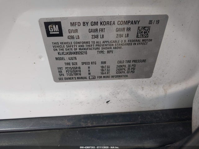 Buick luv: mfi, variable valve timing, alum, e85 max 2019 KL4CJASB4KB926210 Image 9