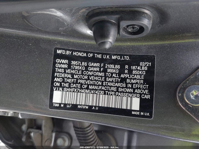 SHHFK7H40MU414230 Honda l15ba