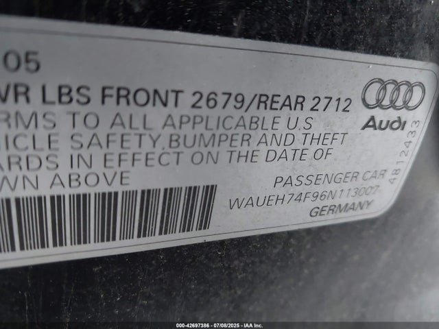 2006 AUDI A6 WAUEH74F96N113007 Photo 8