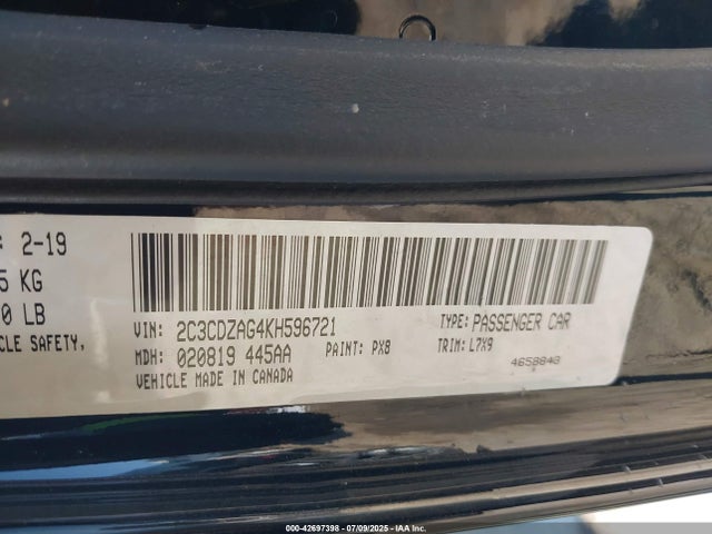 2C3CDZAG4KH596721 Dodge 2019