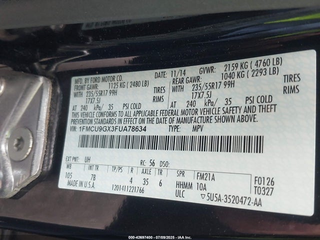 1FMCU9GX3FUA78634 Ford 2015