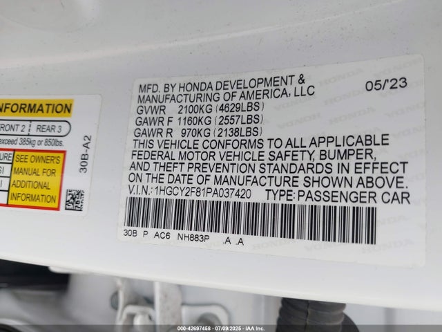 1HGCY2F81PA037420 Honda lfc5