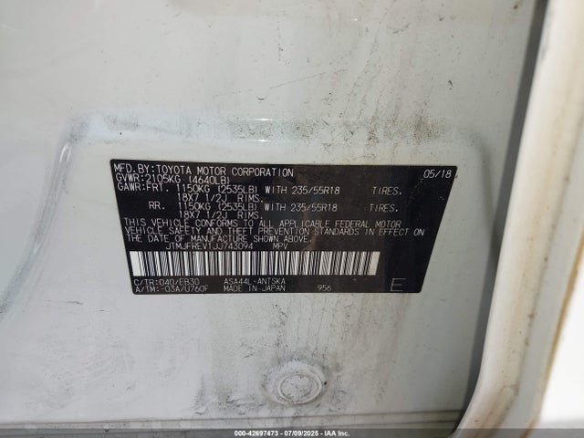 JTMJFREV1JJ743094 Toyota 2ar-fe
