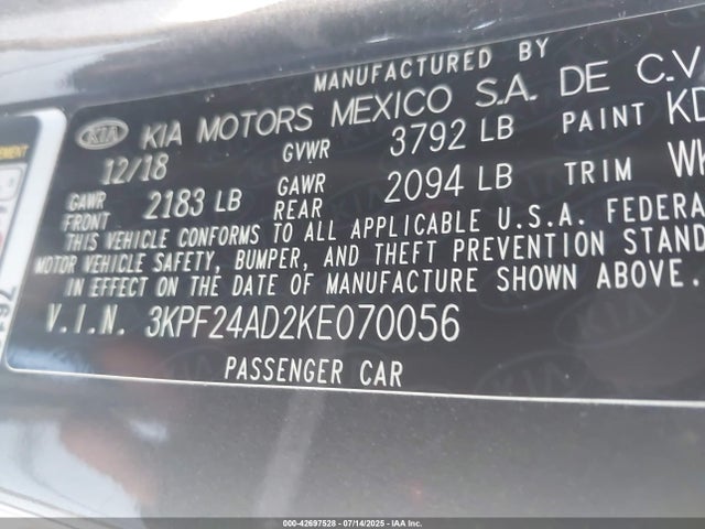 KIA mpi nu 2019 3KPF24AD2KE070056 Image 9