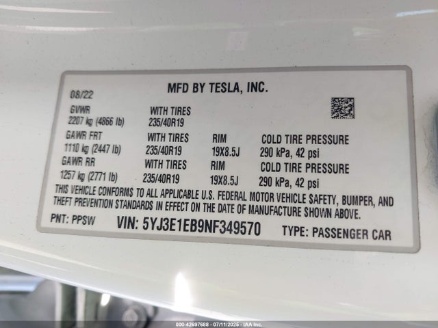 2022 TESLA MODEL 3 5YJ3E1EB9NF349570 Photo 8