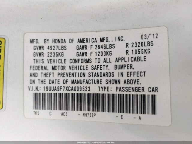 2012 ACURA TL 19UUA9F7XCA009523 Photo 8