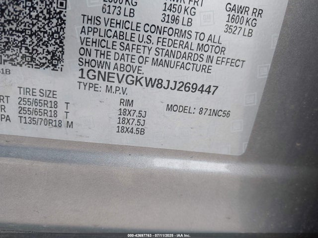 1GNEVGKW8JJ269447 Chevrolet lfy - spark ignited direct injection, atss, gen 1