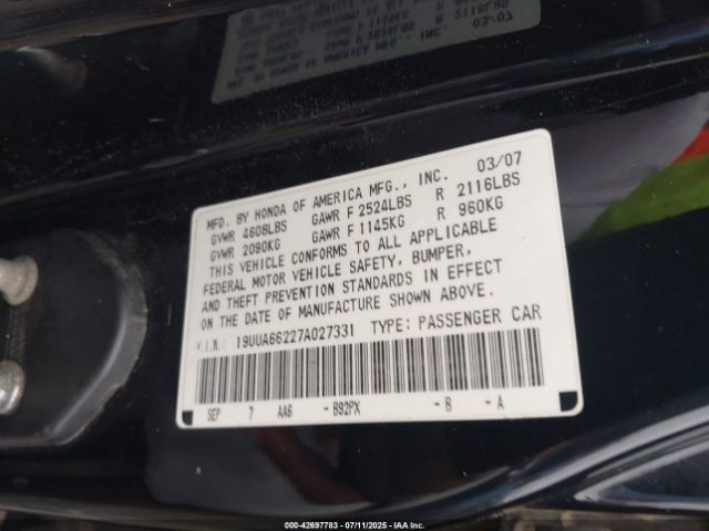 2007 ACURA TL 19UUA66227A027331 Photo 8