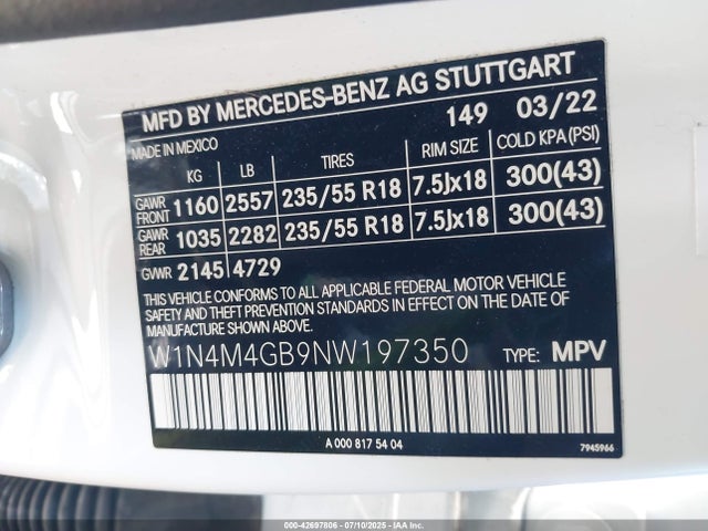 W1N4M4GB9NW197350 Mercedes-Benz m260