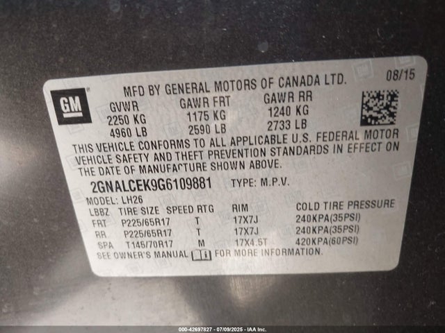 2GNALCEK9G6109881 Chevrolet lea - e85 max, aluminum